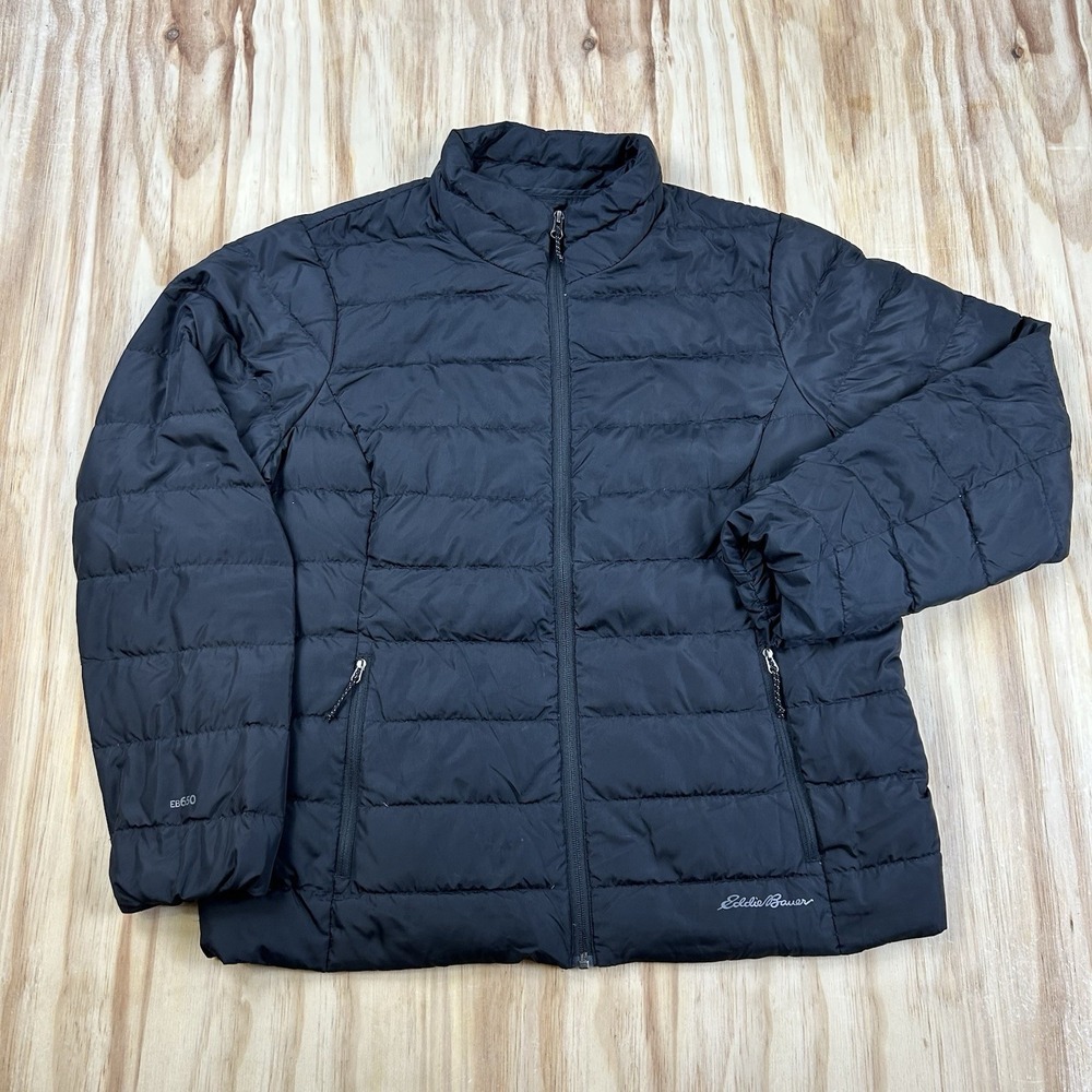 Eddie Bauer Womens XL Black EB650 Quilted Full Zip Puffer Down Jacket